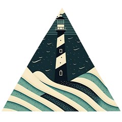 Lighthouse Abstract Ocean Sea Waves Water Blue Wooden Puzzle Triangle by Wegoenart