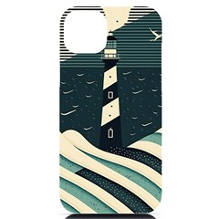 Lighthouse Abstract Ocean Sea Waves Water Blue Iphone 14 Plus Black Uv Print Case by Wegoenart