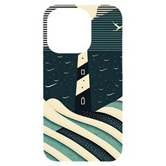 Lighthouse Abstract Ocean Sea Waves Water Blue Iphone 14 Pro Black Uv Print Case by Wegoenart