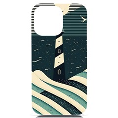 Lighthouse Abstract Ocean Sea Waves Water Blue Iphone 14 Pro Max Black Uv Print Case by Wegoenart