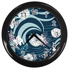 Flowers Pattern Floral Ocean Abstract Digital Art Wall Clock (Black)