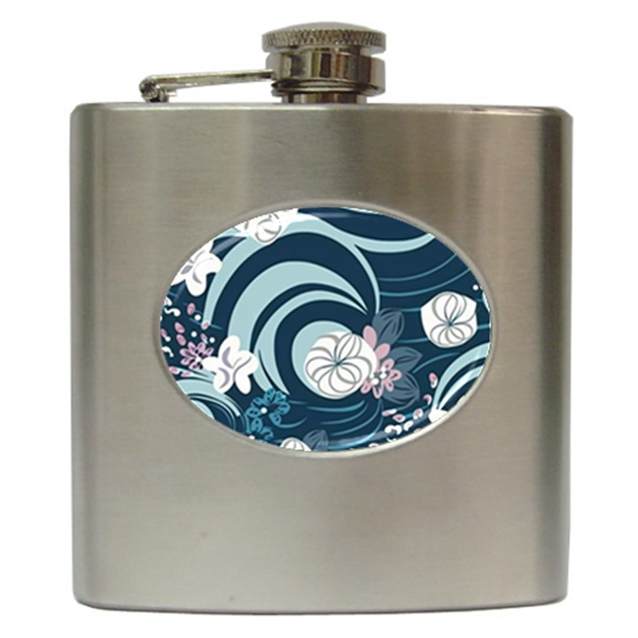 Flowers Pattern Floral Ocean Abstract Digital Art Hip Flask (6 oz)