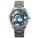 Flowers Pattern Floral Ocean Abstract Digital Art Sport Metal Watch Front