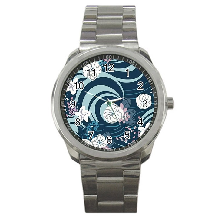 Flowers Pattern Floral Ocean Abstract Digital Art Sport Metal Watch