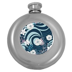 Flowers Pattern Floral Ocean Abstract Digital Art Round Hip Flask (5 oz)