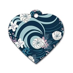 Flowers Pattern Floral Ocean Abstract Digital Art Dog Tag Heart (Two Sides)