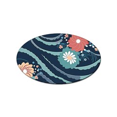 Waves Flowers Pattern Water Floral Minimalist Sticker (oval) by Wegoenart