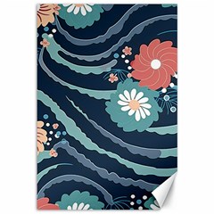 Waves Flowers Pattern Water Floral Minimalist Canvas 12  X 18  by Wegoenart