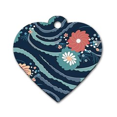 Waves Flowers Pattern Water Floral Minimalist Dog Tag Heart (two Sides) by Wegoenart