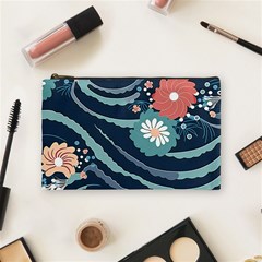 Waves Flowers Pattern Water Floral Minimalist Cosmetic Bag (medium) by Wegoenart