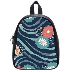 Waves Flowers Pattern Water Floral Minimalist School Bag (small) by Wegoenart