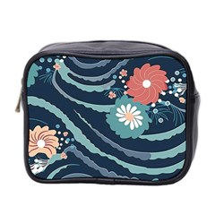 Waves Flowers Pattern Water Floral Minimalist Mini Toiletries Bag (two Sides)