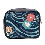 Waves Flowers Pattern Water Floral Minimalist Mini Toiletries Bag (Two Sides) Back