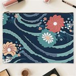 Waves Flowers Pattern Water Floral Minimalist Cosmetic Bag (XXXL) Front