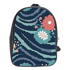 Waves Flowers Pattern Water Floral Minimalist School Bag (xl) by Wegoenart