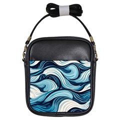 Pattern Ocean Waves Arctic Ocean Blue Nature Sea Girls Sling Bag by Wegoenart