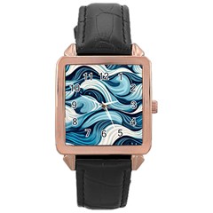 Pattern Ocean Waves Arctic Ocean Blue Nature Sea Rose Gold Leather Watch  by Wegoenart