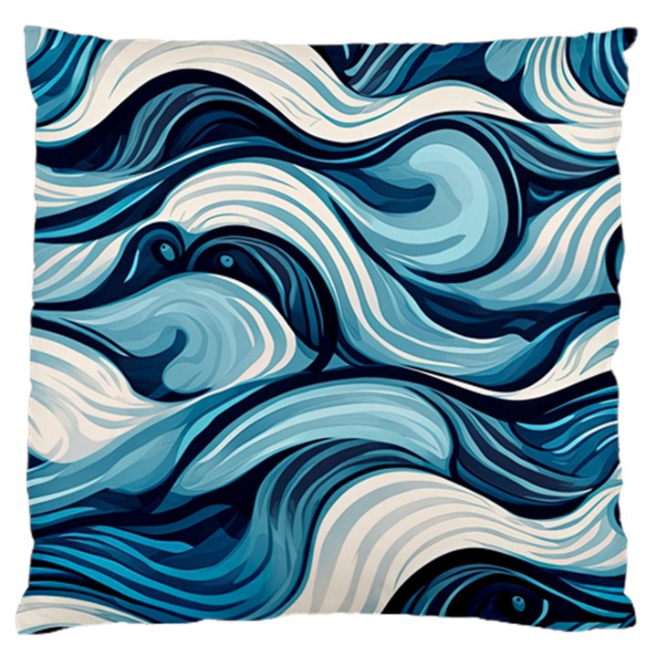 Pattern Ocean Waves Arctic Ocean Blue Nature Sea Large Premium Plush Fleece Cushion Case (One Side)