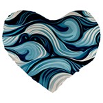 Pattern Ocean Waves Arctic Ocean Blue Nature Sea Large 19  Premium Flano Heart Shape Cushions Front