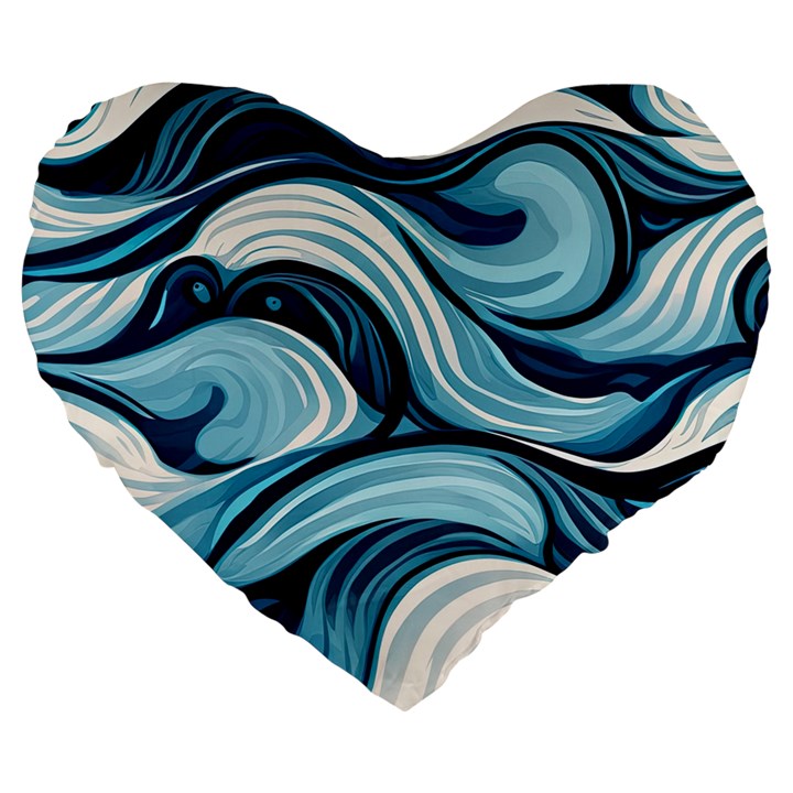 Pattern Ocean Waves Arctic Ocean Blue Nature Sea Large 19  Premium Flano Heart Shape Cushions