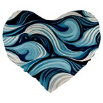 Pattern Ocean Waves Arctic Ocean Blue Nature Sea Large 19  Premium Flano Heart Shape Cushions Back