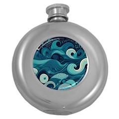 Waves Ocean Sea Abstract Whimsical Abstract Art Round Hip Flask (5 Oz) by Wegoenart