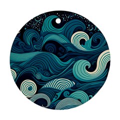 Waves Ocean Sea Abstract Whimsical Abstract Art Round Ornament (two Sides) by Wegoenart