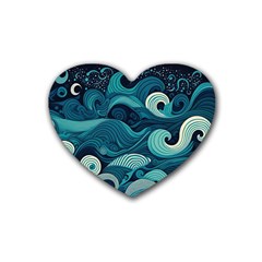 Waves Ocean Sea Abstract Whimsical Abstract Art Rubber Coaster (heart) by Wegoenart