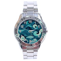 Waves Ocean Sea Abstract Whimsical Abstract Art Stainless Steel Analogue Watch by Wegoenart