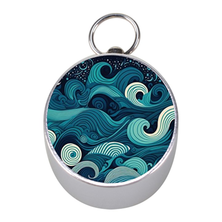 Waves Ocean Sea Abstract Whimsical Abstract Art Mini Silver Compasses