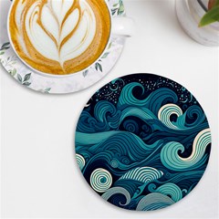 Waves Ocean Sea Abstract Whimsical Abstract Art Uv Print Round Tile Coaster by Wegoenart