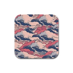 Waves Ocean Sea Water Pattern Rough Seas Rubber Square Coaster (4 Pack) by Wegoenart