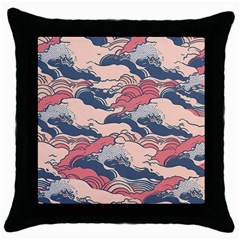 Waves Ocean Sea Water Pattern Rough Seas Throw Pillow Case (black) by Wegoenart