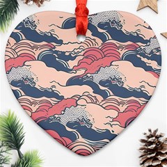 Waves Ocean Sea Water Pattern Rough Seas Heart Ornament (two Sides) by Wegoenart