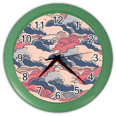 Waves Ocean Sea Water Pattern Rough Seas Color Wall Clock by Wegoenart