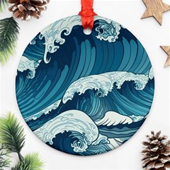 Waves Ocean Sea Pattern Water Tsunami Rough Seas Ornament (round) by Wegoenart