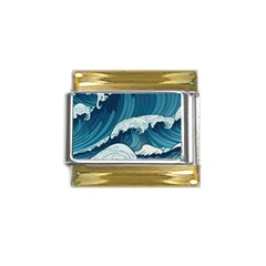 Waves Ocean Sea Pattern Water Tsunami Rough Seas Gold Trim Italian Charm (9mm) by Wegoenart