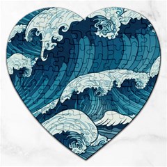 Waves Ocean Sea Pattern Water Tsunami Rough Seas Jigsaw Puzzle (heart) by Wegoenart