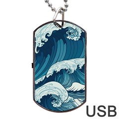 Waves Ocean Sea Pattern Water Tsunami Rough Seas Dog Tag Usb Flash (one Side) by Wegoenart