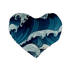 Waves Ocean Sea Pattern Water Tsunami Rough Seas Standard 16  Premium Flano Heart Shape Cushions by Wegoenart