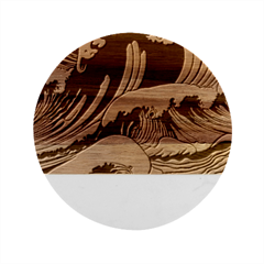 Waves Ocean Sea Pattern Water Tsunami Rough Seas Marble Wood Coaster (round) by Wegoenart