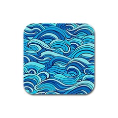 Pattern Ocean Waves Blue Nature Sea Abstract Rubber Square Coaster (4 Pack) by Wegoenart