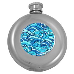 Pattern Ocean Waves Blue Nature Sea Abstract Round Hip Flask (5 Oz) by Wegoenart