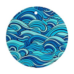 Pattern Ocean Waves Blue Nature Sea Abstract Round Ornament (two Sides) by Wegoenart