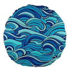 Pattern Ocean Waves Blue Nature Sea Abstract Large 18  Premium Round Cushions by Wegoenart