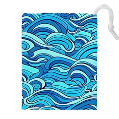 Pattern Ocean Waves Blue Nature Sea Abstract Drawstring Pouch (5xl) by Wegoenart