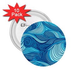 Ocean Waves Sea Abstract Pattern Water Blue 2 25  Buttons (10 Pack)  by Wegoenart