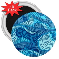 Ocean Waves Sea Abstract Pattern Water Blue 3  Magnets (10 Pack)  by Wegoenart