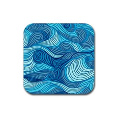 Ocean Waves Sea Abstract Pattern Water Blue Rubber Coaster (square) by Wegoenart