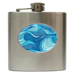 Ocean Waves Sea Abstract Pattern Water Blue Hip Flask (6 Oz) by Wegoenart